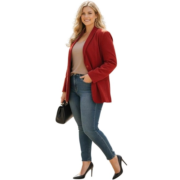 Evan Picone Red 100% Wool Blazer Jacket Size 10 V Neck Professional or Casual